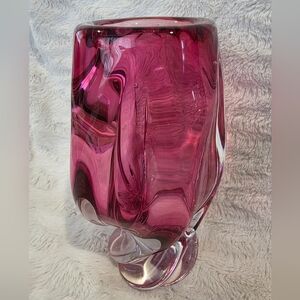 Vintage Josef Hospodka Cranberry Clear 1960s Hand Blown Sommerso Swirl Vase